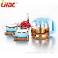 Set de 3 piezas de tetera de té rosa de cristal rosa lila